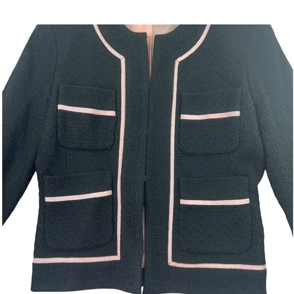 CO-OP Black Tweed Cropped Jacket Blazer Pink Trim Classic Old Money Timeless M - Picture 4 of 8